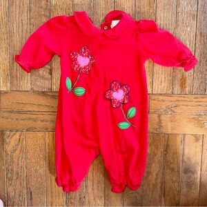 Vintage, Rainbow Tag Okie Dokie Floral Embroidered Romper, Size 3-6m